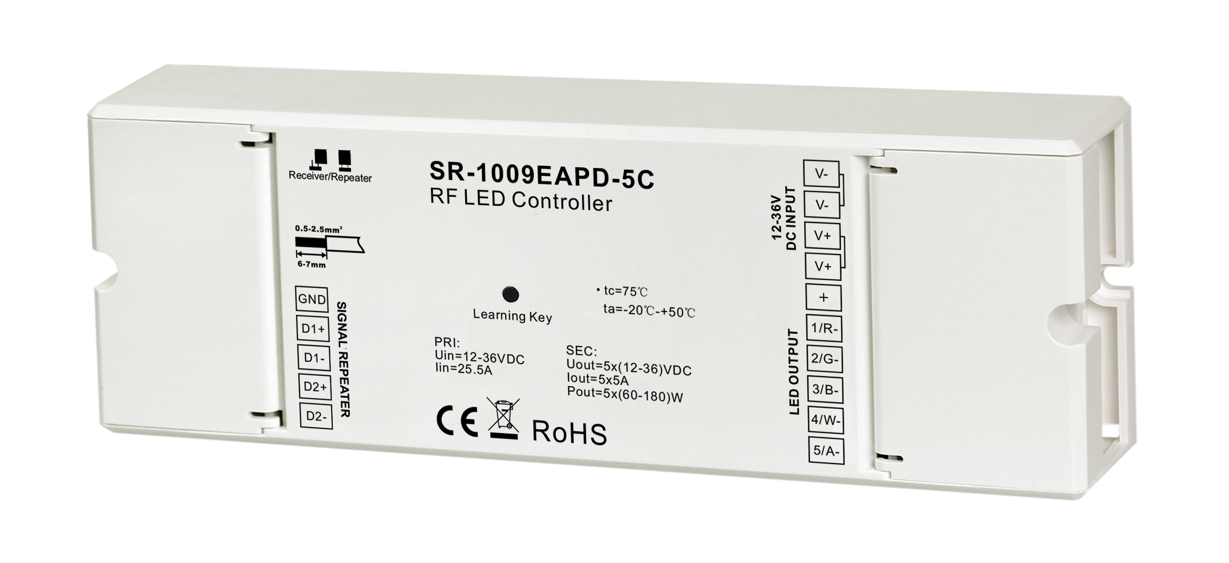 5CH 5x5A Constant Volt RF LED Controller with Receiver+Repeater Mode SR-1009EAPD-5C