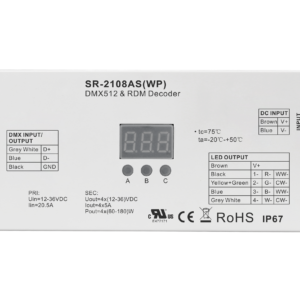 Waterproof Low Volt Constant Voltage DMX512 Decoder SR-2108AS(WP)
