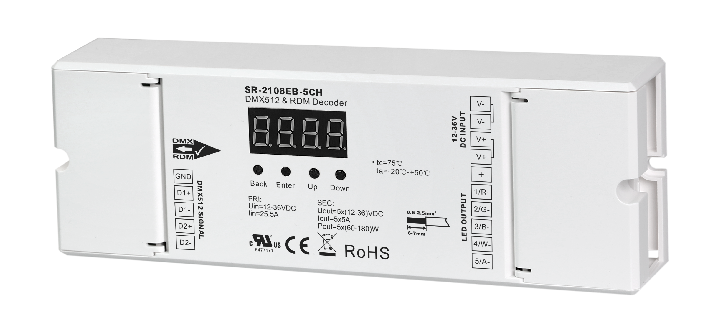 Low Volt Constant Voltage 5 Channels DMX Decoder SR-2108EB-5CH - Image 2