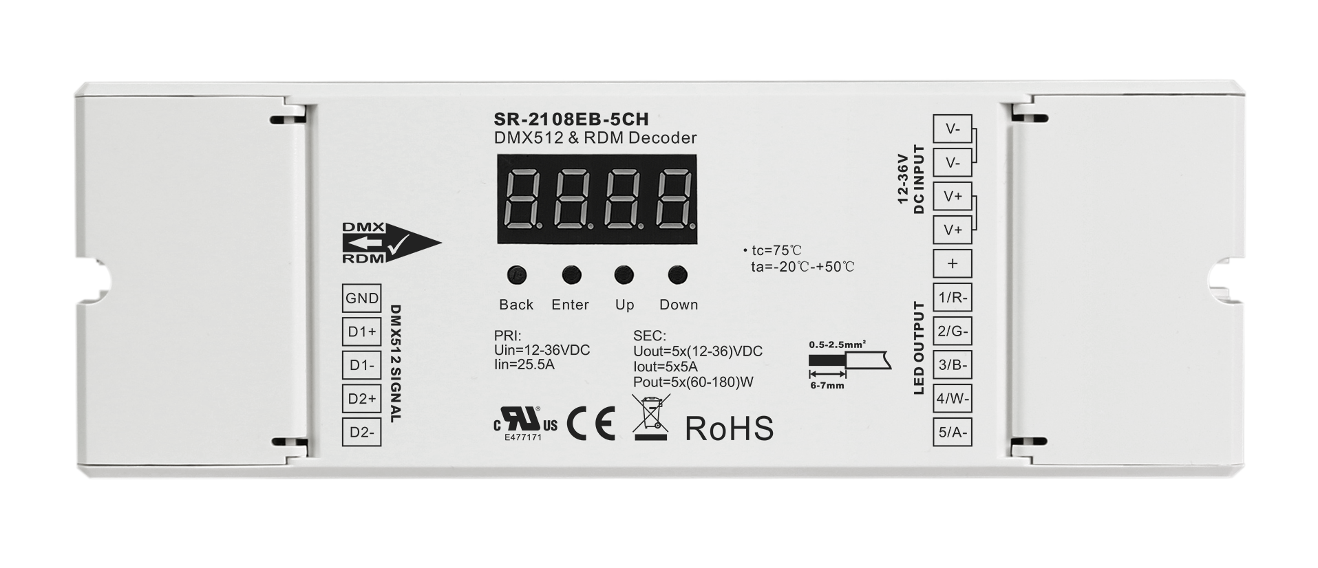 Low Volt Constant Voltage 5 Channels DMX Decoder SR-2108EB-5CH