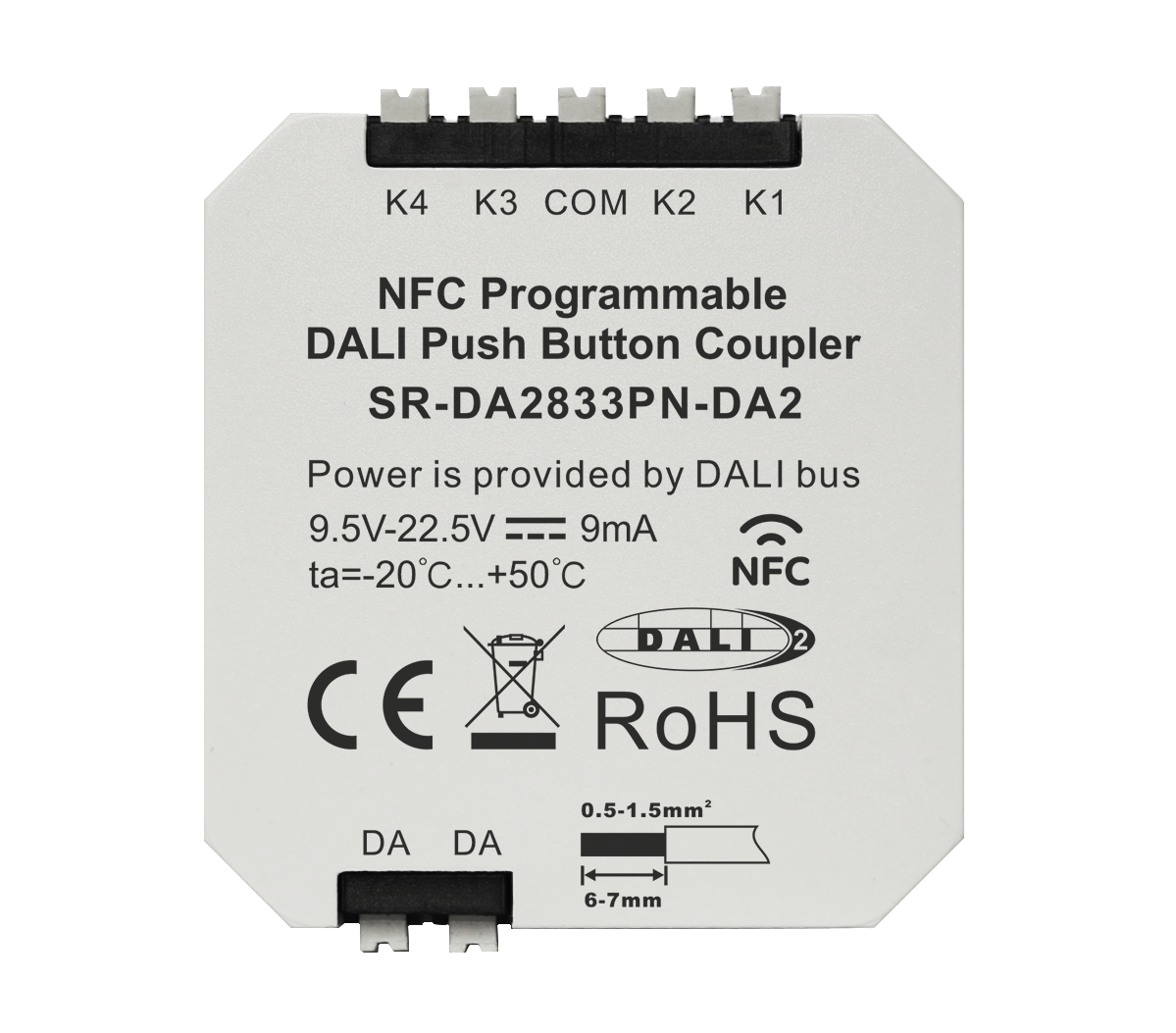 NFC Programmable 4-Key DALI DALI-2 Push Button Coupler SR-DA2833PN-DA2