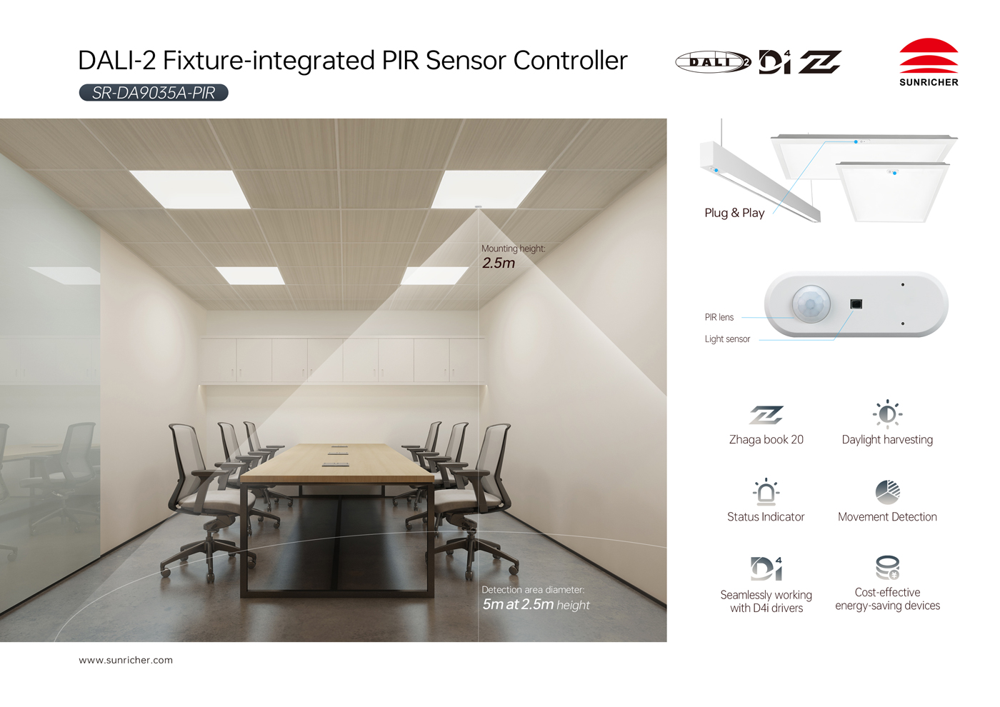 Fixture Integrated DALI-2 PIR+Photocell Lux Sensor SR-DA9035A-PIR - Görsel 4