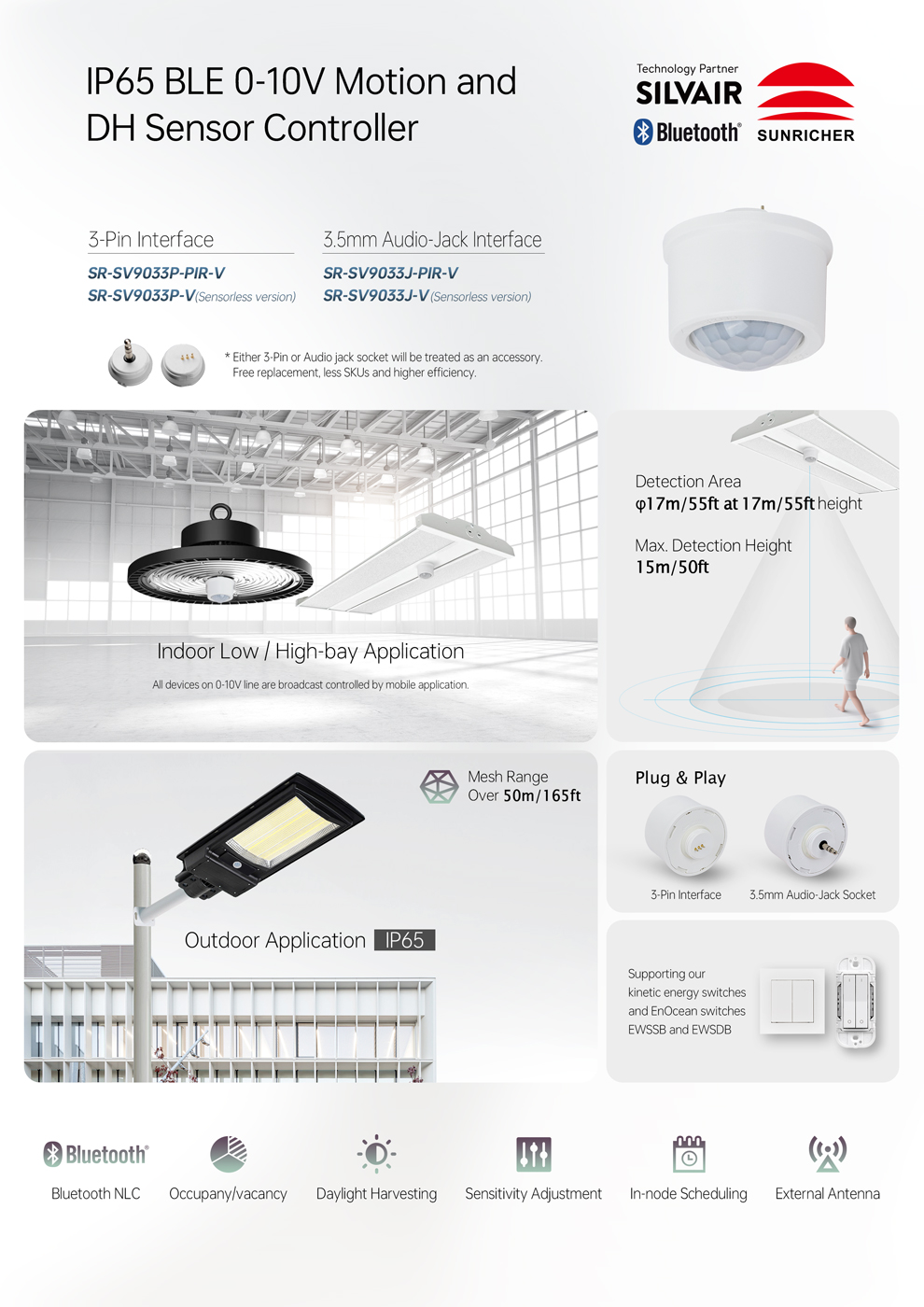 Silvair BLE to 0-10V PIR Motion Sensor with 3.5mm Audio-Jack SR-SV9033J-PIR-V - Görsel 2