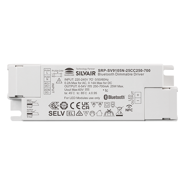 25W 1CH BLE NFC Enabled LED Driver (Constant Current) SRP-SV9105N-25CC250-700