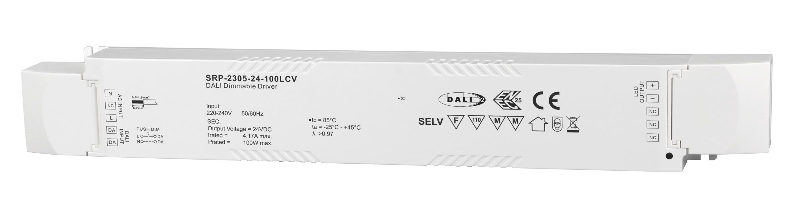 100W 1 Channel 24VDC DALI DT6 LED Constant Voltage Driver SRP-2305-24-100LCV
