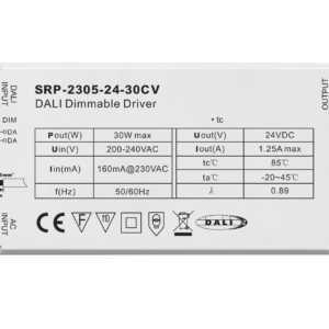 30W 1 Channel 24VDC DALI DT6 LED Constant Voltage Driver SRP-2305-24-30CV