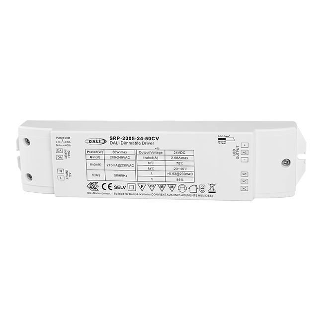 50W 1 Channel 24VDC DALI DT6 LED Constant Voltage Driver SRP-2305-24-50CV