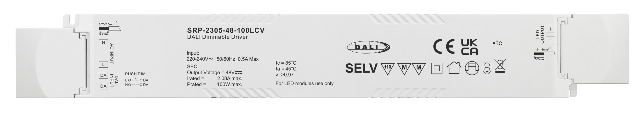 100W 1 Channel 48VDC DALI DT6 LED Constant Voltage Driver SRP-2305-48-100LCV