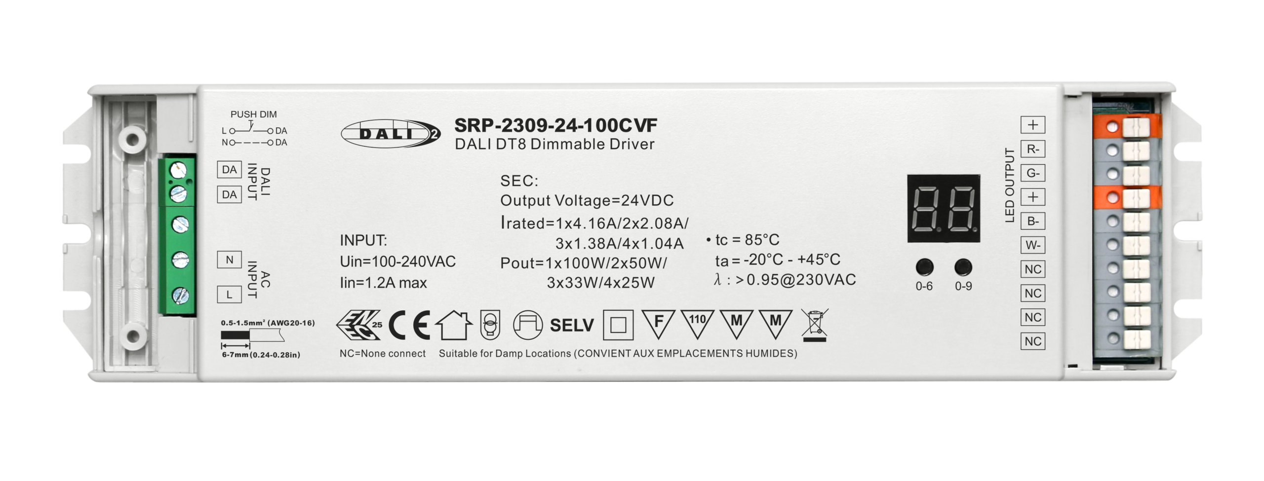 100W 4 Channels 24VDC DALI DT8 LED Constant Voltage Driver SRP-2309-24-100CVF - Image 2