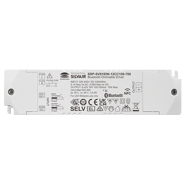 12W 1CH BLE NFC Enabled LED Driver (Constant Current) SRP-SV9105N-12CC100-700