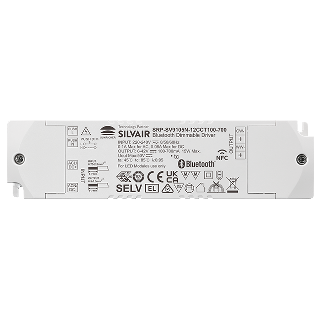 12W 2CH BLE NFC Enabled LED Driver (Constant Current) SRP-SV9105N-12CCT100-700