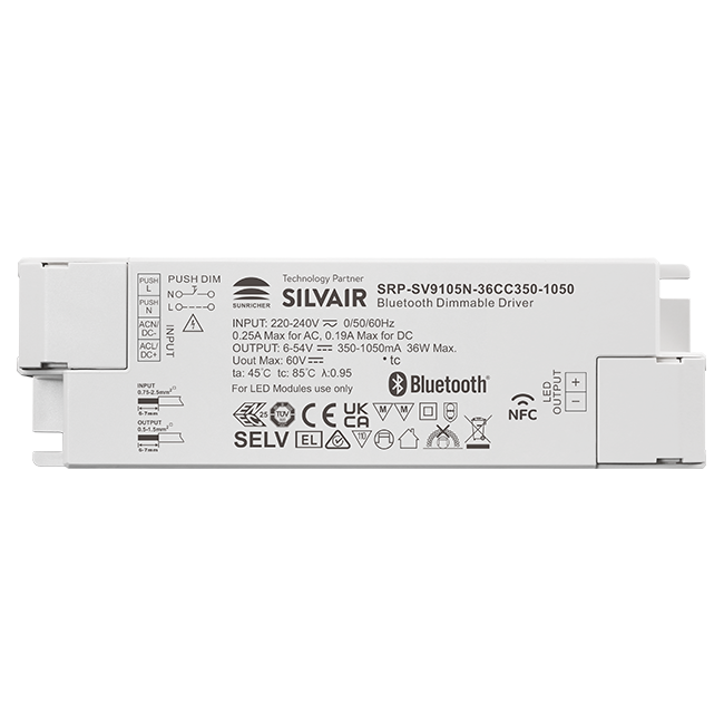 36W 1CH BLE NFC Enabled LED Driver (Constant Current) SRP-SV9105N-36CC350-1050
