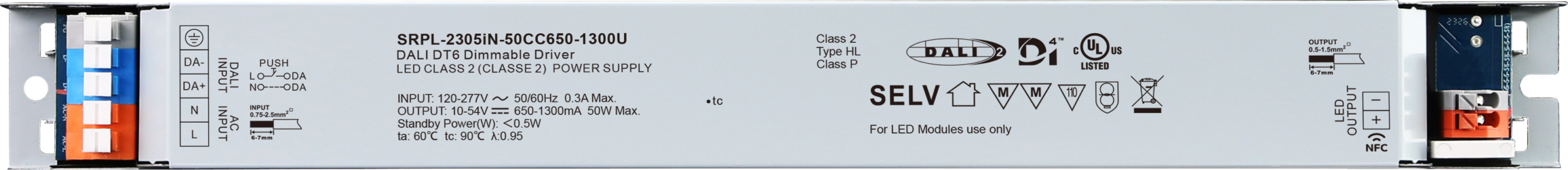 120-277VAC 50W DALI D4i DT6 NFC LED Driver (Constant Current) SRPL-2305iN-50CC650-1300U