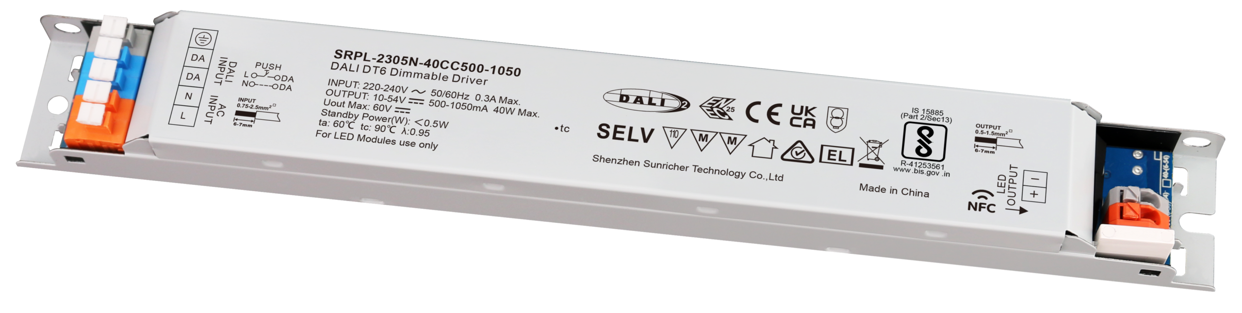 40W DALI DT6 NFC LED Driver (Constant Current) SRPL-2305N-40CC500-1050 - Görsel 2