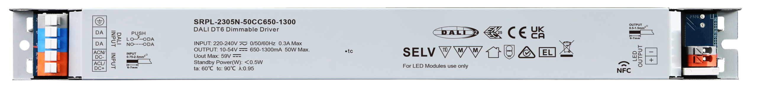 50W DALI DT6 NFC LED Driver (Constant Current) SRPL-2305N-50CC650-1300