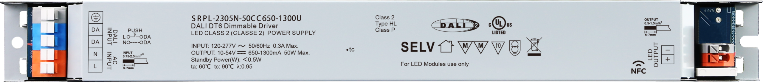 120-277VAC 50W DALI DT6 NFC Enabled LED Driver (Constant Current) SRPL-2305N-50CC650-1300U