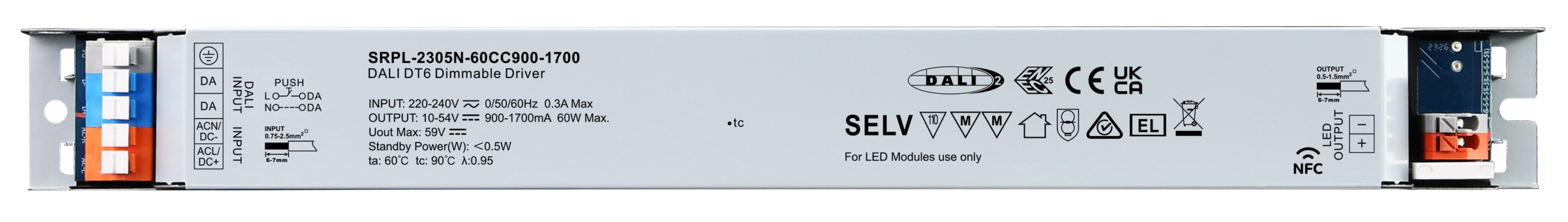 60W DALI DT6 NFC LED Driver (Constant Current) SRPL-2305N-60CC900-1700