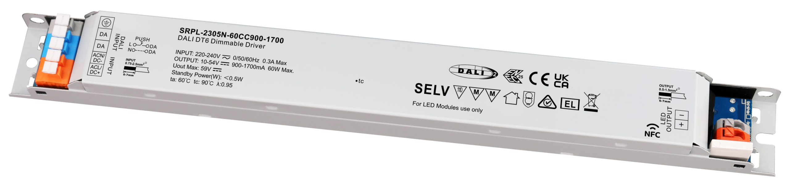 60W DALI DT6 NFC LED Driver (Constant Current) SRPL-2305N-60CC900-1700 - Görsel 2