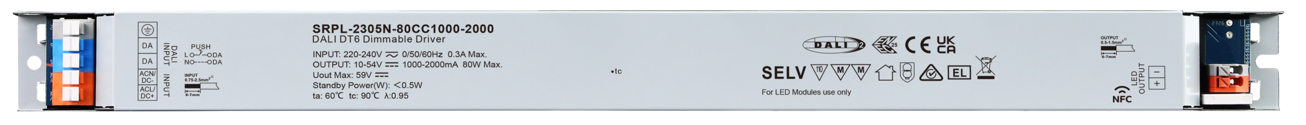 80W DALI DT6 NFC LED Driver (Constant Current) SRPL-2305N-80CC1000-2000