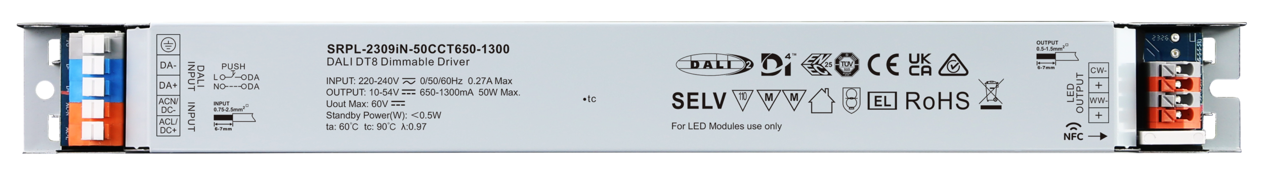 50W DALI D4i DT8 NFC LED Driver (Constant Current) SRPL-2309iN-50CCT650-1300