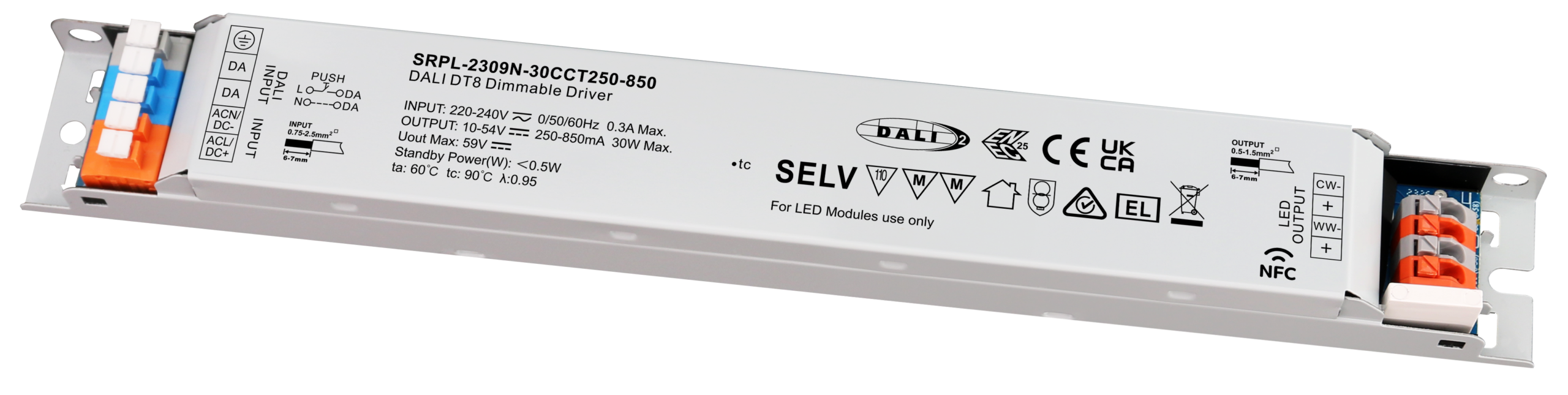 30W DALI DT8 NFC LED Driver (Constant Current) SRPL-2309N-30CCT250-850 - Görsel 2